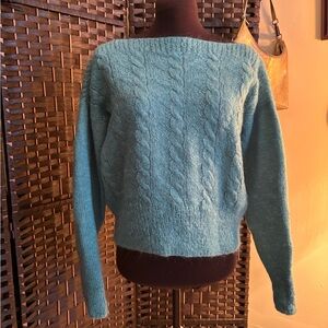Handmade Vintage Wool Teal Cable Knit Sweater